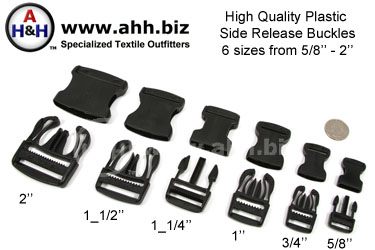 High Quality Side Release Buckles, Black Plastic in 6 sizes