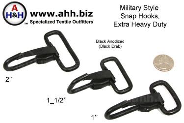 Military Style Snap Hooks, Steel, Extra Heavy Duty