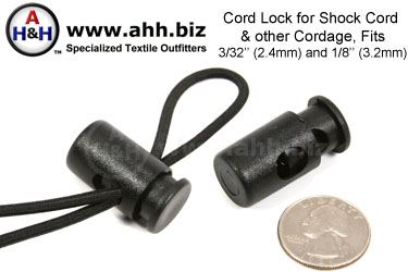 Cord Lock fits 3/3 inch (2.4mm) - 1/8 inch (3.2mm) Shock Cord