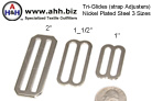 Nickel Plated Steel Tri-Glides (3 Sizes) - Tri-Glides are used to Adjust the length of straps and belts