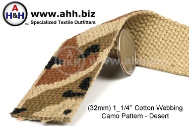 1 1/4 inch Cotton Webbing Desert Camo Tan