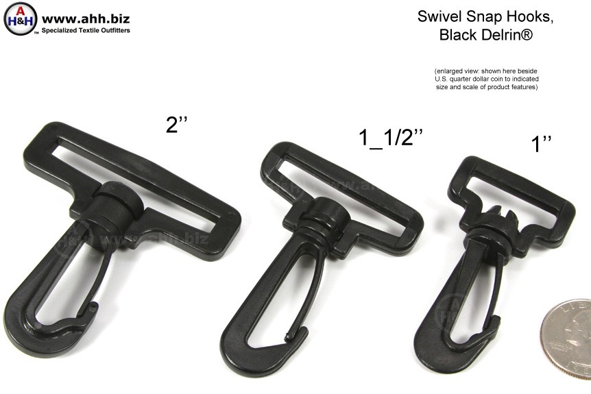 Strapworks 2 inch Plastic Swivel Snap Hook Clips, Black, 10 Pack